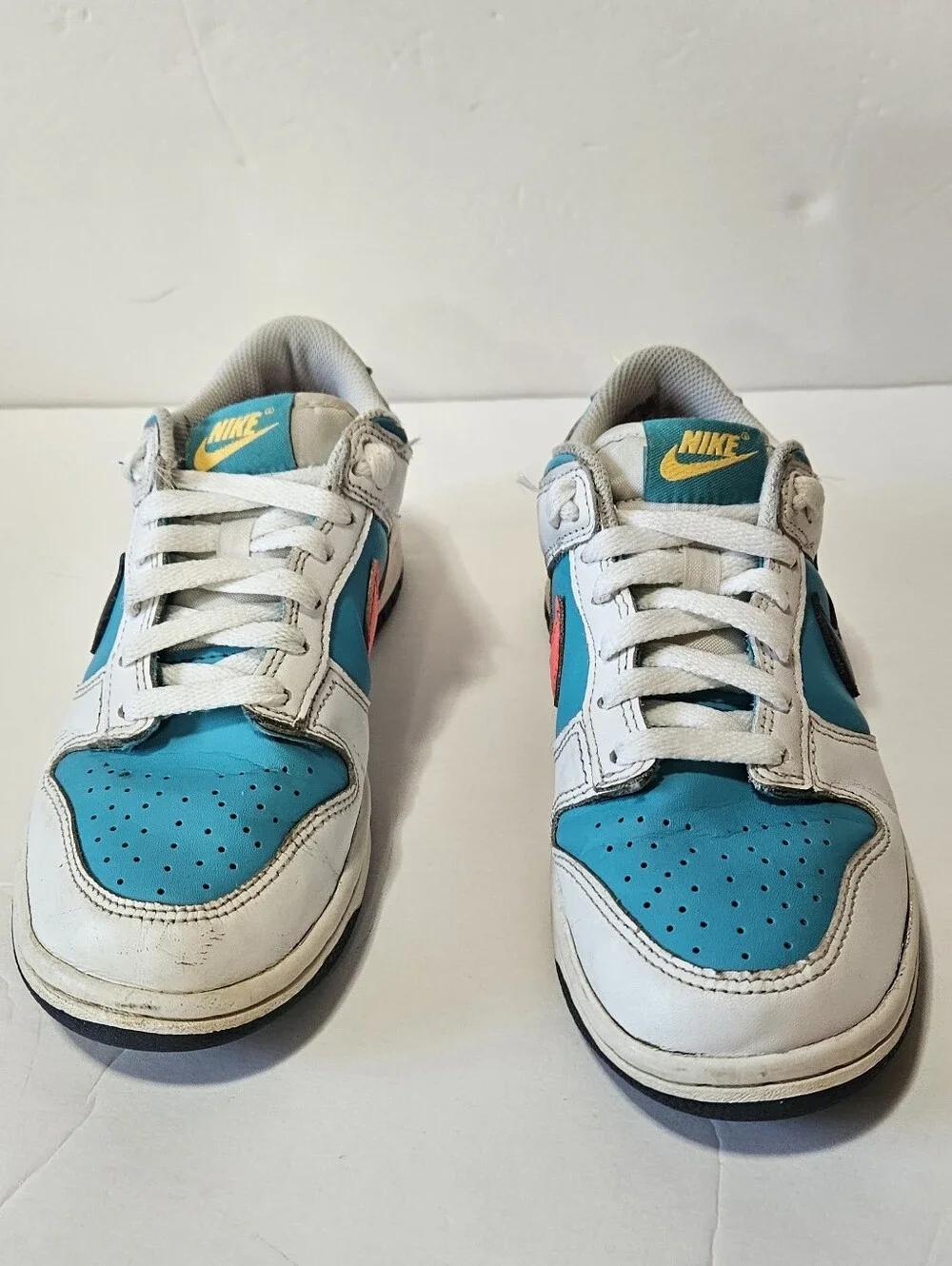Nike Dunk Low Retro Dusty Shoes Kids Size 5Y White Teal Sneakers